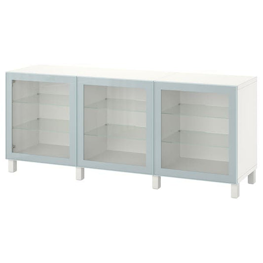 BESTÅ - Storage combination with doors, white Glassvik/Stubbarp/light grey-blue clear glass, 180x42x74 cm - best price from Maltashopper.com 89421766
