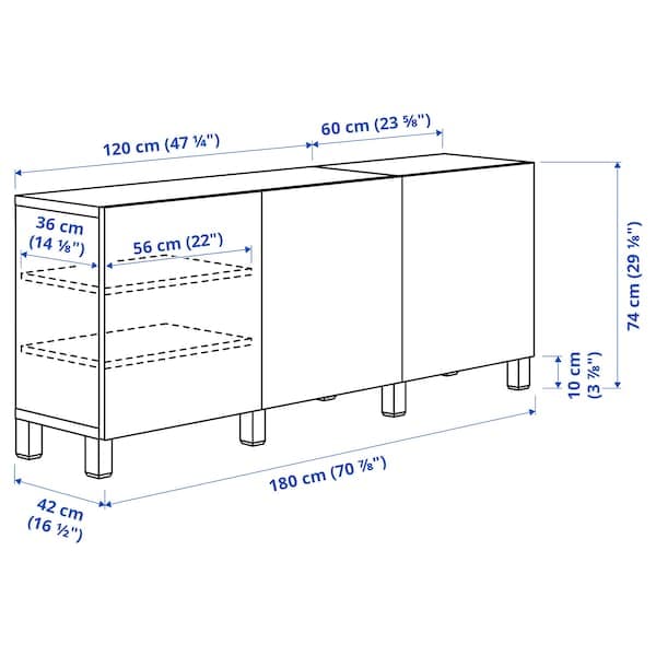 BESTÅ - Storage combination with doors, white Glassvik/Stubbarp/white/light green frosted glass, 180x42x74 cm