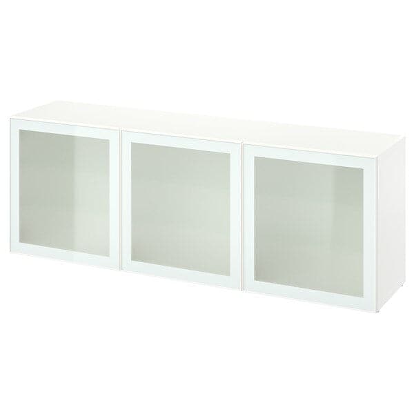 BESTÅ - Storage combination with doors, white Glassvik/white/light green clear glass, 180x42x65 cm