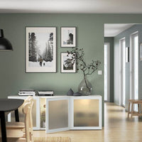 BESTÅ - Storage combination with doors, white Glassvik/white/light green clear glass, 180x42x65 cm - best price from Maltashopper.com 39488820