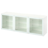 BESTÅ storage combination with doors, white Glassvik/white/light green clear glass, 180x42x65 cm