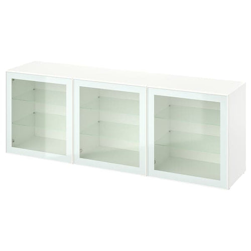 BESTÅ - Storage combination with doors, white Glassvik/white/light green clear glass, 180x42x65 cm
