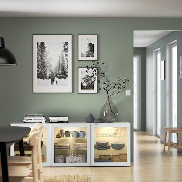 BESTÅ - Storage combination with doors, white Glassvik/white/light green clear glass, 180x42x65 cm - best price from Maltashopper.com 59488819