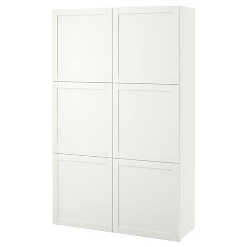 BESTÅ - Storage combination with doors, white/Hanviken white, 120x42x193 cm