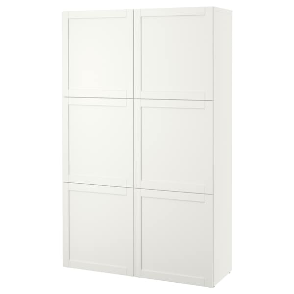 BESTÅ - Storage combination with doors, white/Hanviken white, 120x42x193 cm