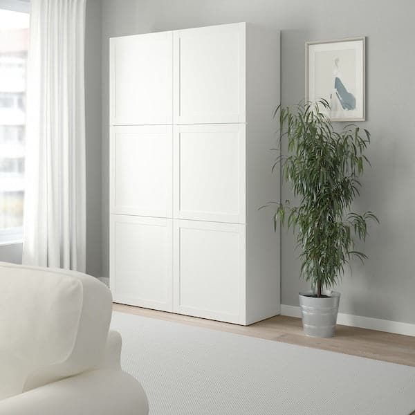 Ikea BESTÅ - Storage combination with doors, white/Hanviken white, 120x42x193 cm