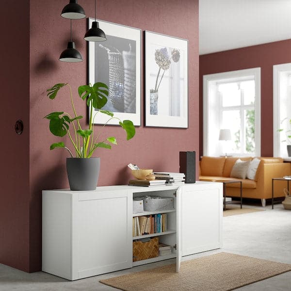 Ikea BESTÅ - Storage combination with doors, white/Hanviken white, 180x42x65 cm