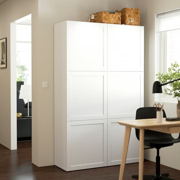 BESTÅ - Storage combination with doors, white/Hanviken white, 120x42x193 cm - best price from Maltashopper.com 49057523