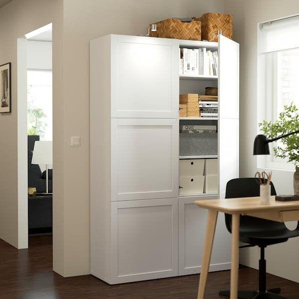 Ikea BESTÅ - Storage combination with doors, white/Hanviken white, 120x42x193 cm