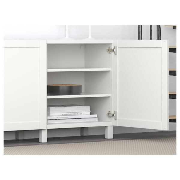Ikea BESTÅ - Storage combination with doors, white/Hanviken/Stubbarp white, 180x42x74 cm