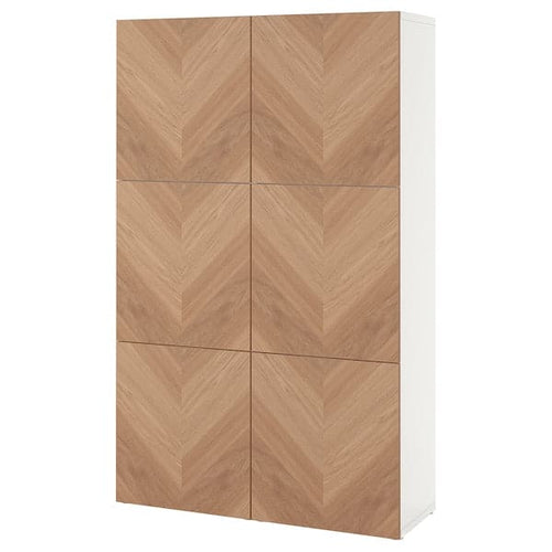 BESTÅ - Storage combination with doors, white/Hedeviken oak veneer, 120x42x193 cm