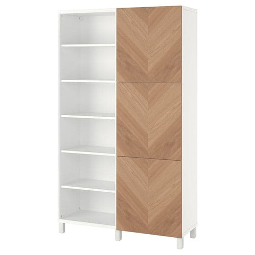 BESTÅ - Storage combination with doors, white/Hedeviken oak veneer, 120x42x202 cm