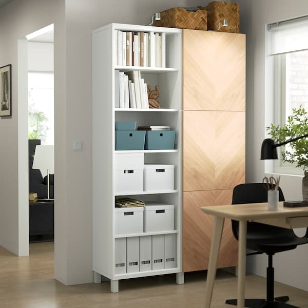 BESTÅ - Storage combination with doors, white/Hedeviken oak veneer