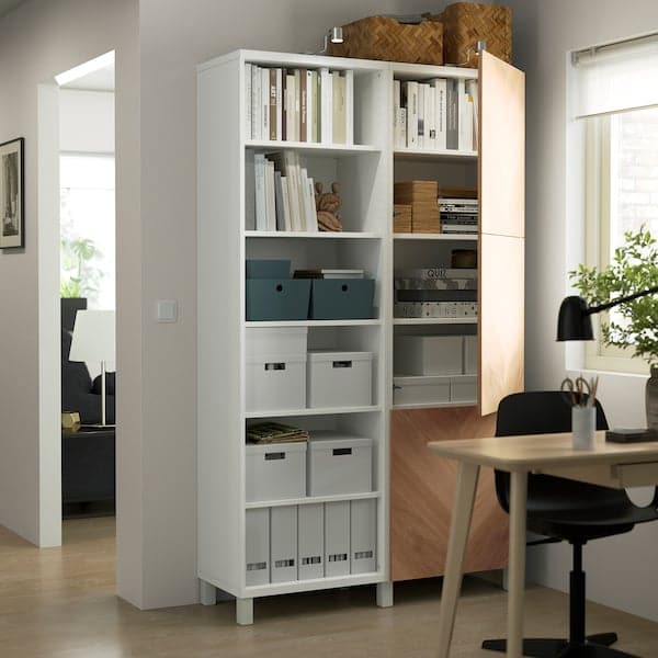 BESTÅ - Storage combination with doors, white/Hedeviken oak veneer, 120x42x202 cm - best price from Maltashopper.com 09421708