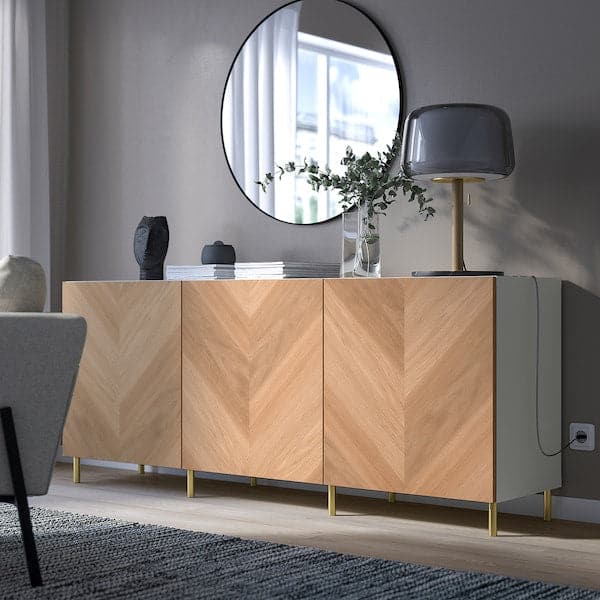 Ikea BESTÅ - Storage combination with doors, white/Hedeviken/Ösarp oak veneer, 180x42x74 cm