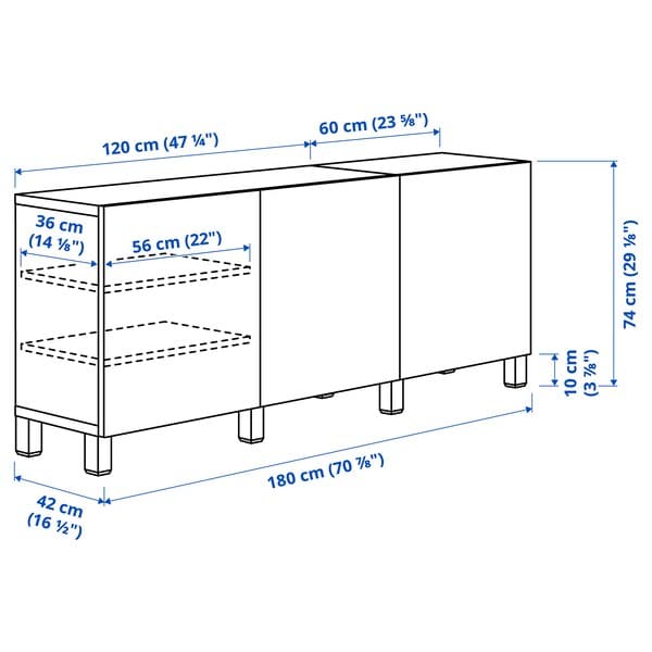 BESTÅ - Storage combination with doors, white/Hedeviken/Ösarp oak veneer, 180x42x74 cm - best price from Maltashopper.com 29476813