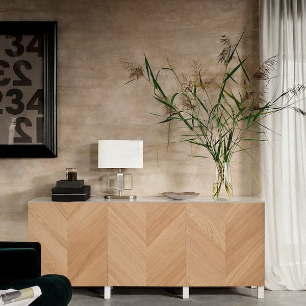 Ikea BESTÅ - Storage combination with doors, white/Hedeviken/Stubbarp oak veneer, 180x42x74 cm