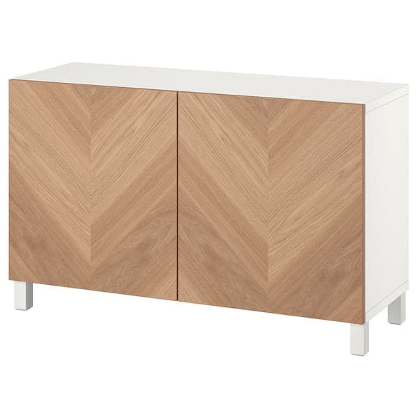 BESTÅ - Storage combination with doors, white/Hedeviken/Stubbarp oak veneer, 120x42x74 cm