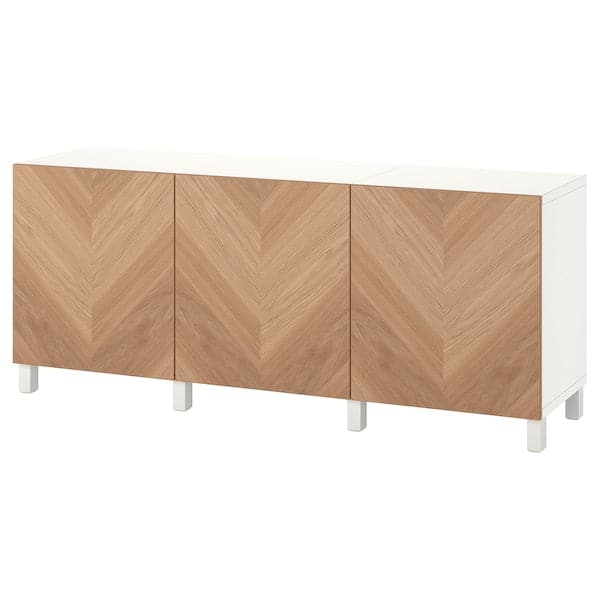 BESTÅ - Storage combination with doors, white/Hedeviken/Stubbarp oak veneer, 180x42x74 cm