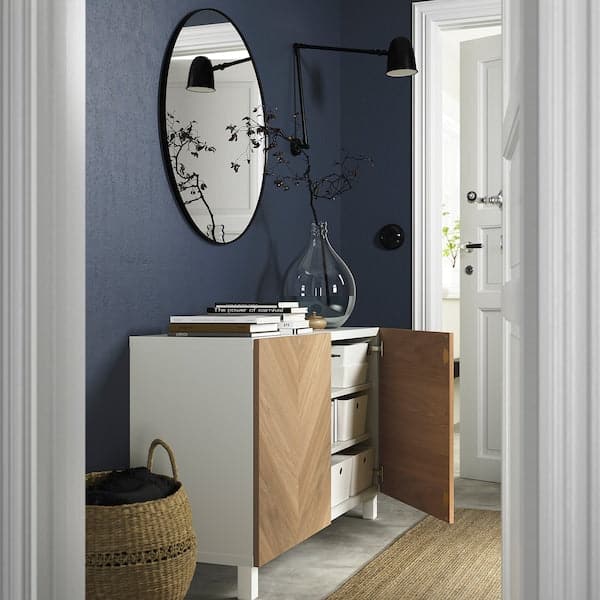 Ikea BESTÅ - Storage combination with doors, white/Hedeviken/Stubbarp oak veneer, 120x42x74 cm