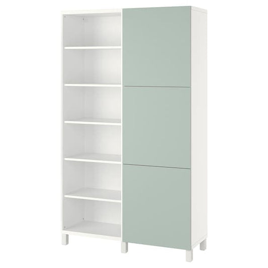 Ikea BESTÅ - Storage combination with doors, white/Hjortviken pale grey-green, 120x42x202 cm