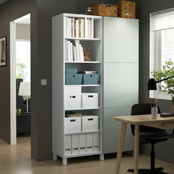 BESTÅ - Storage combination with doors, white/Hjortviken pale grey-green, 120x42x202 cm - best price from Maltashopper.com 89421709