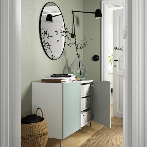Ikea BESTÅ - Storage combination with doors, white/Hjortviken/Ösarp pale grey-green, 120x42x74 cm