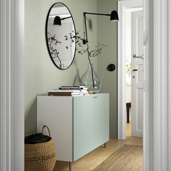 BESTÅ - Storage combination with doors, white/Hjortviken/Ösarp pale grey-green, 120x42x74 cm - best price from Maltashopper.com 39421448