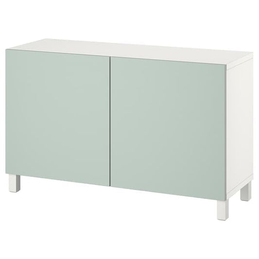 Ikea BESTÅ - Storage combination with doors, white/Hjortviken/Stubbarp pale grey-green, 120x42x74 cm