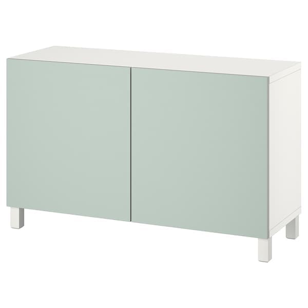 BESTÅ - Storage combination with doors, white/Hjortviken/Stubbarp pale grey-green, 120x42x74 cm