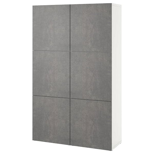 BESTÅ - Storage combination with doors, white/Kallviken dark grey concrete effect, 120x42x193 cm