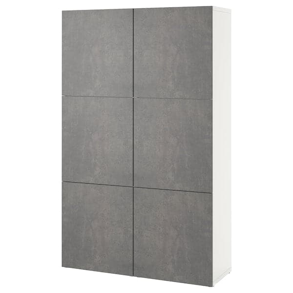 BESTÅ - Storage combination with doors, white/Kallviken dark grey concrete effect, 120x42x193 cm