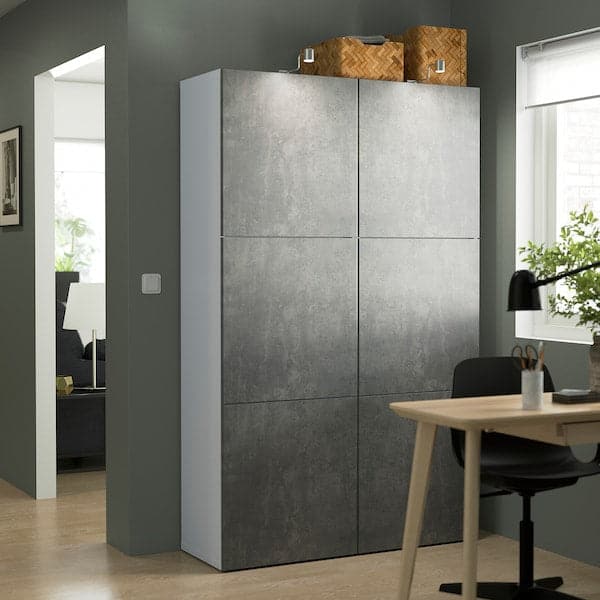 BESTÅ - Storage combination with doors, white/Kallviken dark grey concrete effect, 120x42x193 cm - best price from Maltashopper.com 39434752