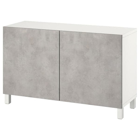 BESTÅ - Storage combination with doors, white Kallviken/light grey concrete effect, 120x42x74 cm - best price from Maltashopper.com 99421426
