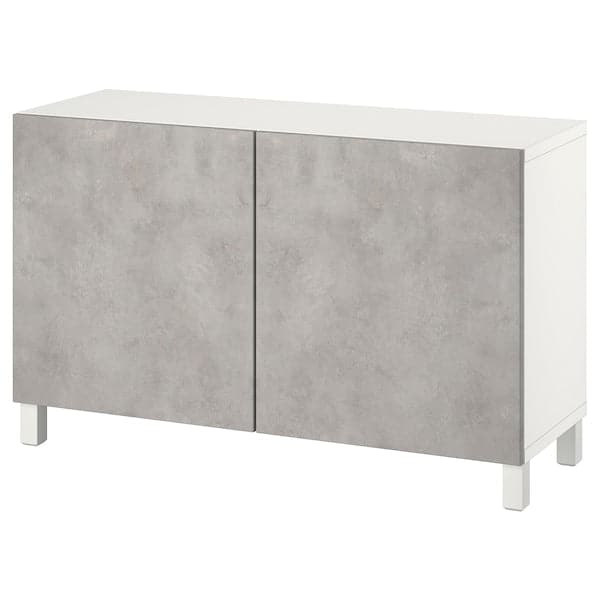 BESTÅ - Storage combination with doors, white Kallviken/light grey concrete effect, 120x42x74 cm