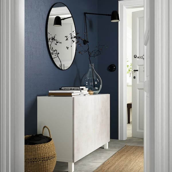 BESTÅ - Storage combination with doors, white Kallviken/light grey concrete effect, 120x42x74 cm - best price from Maltashopper.com 99421426
