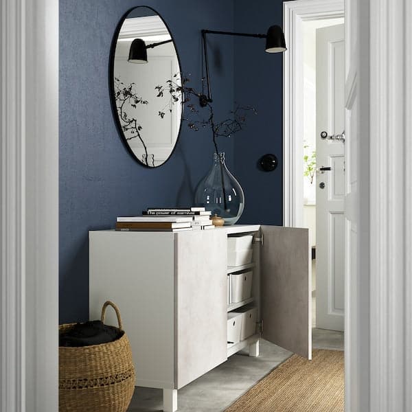 BESTÅ - Storage combination with doors, white Kallviken/light grey concrete effect, 120x42x74 cm - best price from Maltashopper.com 99421426