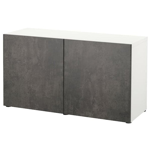 BESTÅ - Storage combination with doors, white Kallviken/dark grey concrete effect, 120x42x65 cm