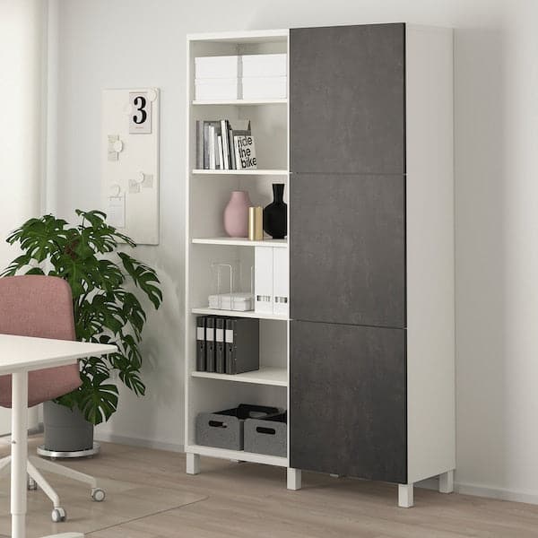Ikea BESTÅ - Storage combination with doors, white/Kallviken/Stubbarp concrete effect, 120x42x202 cm