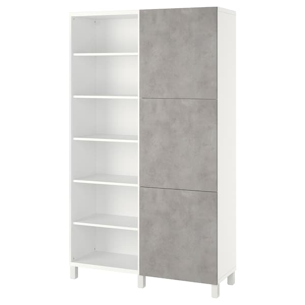 BESTÅ - Storage combination with doors, white Kallviken/Stubbarp/light grey concrete effect, 120x42x202 cm