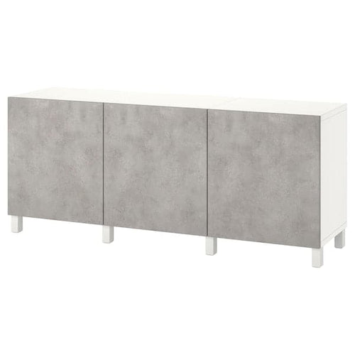 BESTÅ - Storage combination with doors, white Kallviken/Stubbarp/light grey concrete effect, 180x42x74 cm