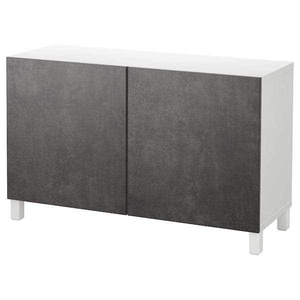 BESTÅ - Storage combination with doors, white Kallviken/Stubbarp/dark grey concrete effect, 120x42x74 cm