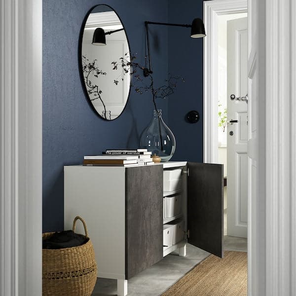 BESTÅ - Storage combination with doors, white Kallviken/Stubbarp/dark grey concrete effect, 120x42x74 cm - best price from Maltashopper.com 89221828