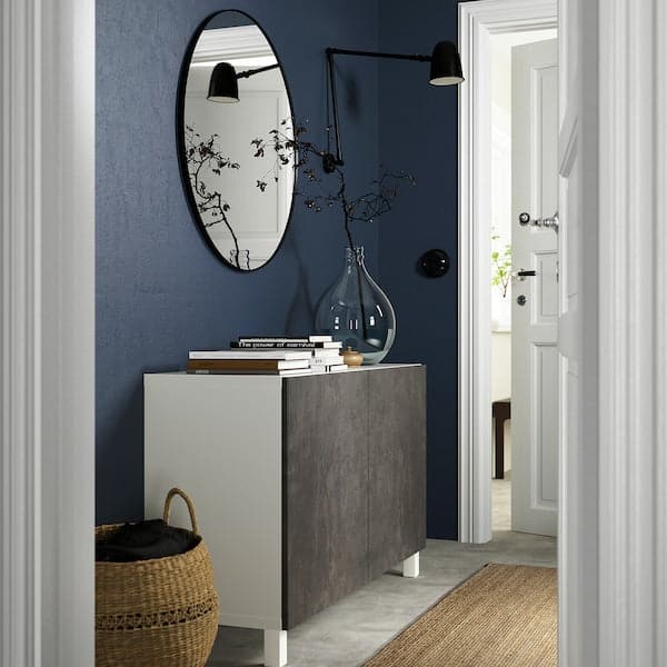 BESTÅ - Storage combination with doors, white Kallviken/Stubbarp/dark grey concrete effect, 120x42x74 cm - best price from Maltashopper.com 89221828