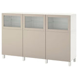 BESTÅ storage combination with doors, white Lappviken/light grey-beige clear glass, 180x42x112 cm