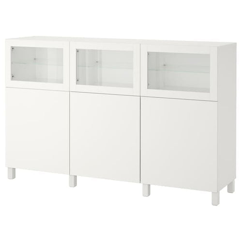 BESTÅ - Storage combination with doors, white Lappviken/Sindvik white clear glass, 180x42x112 cm