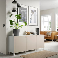 BESTÅ - Storage combination with doors, white/Lappviken/Stubbarp light grey-beige, 180x42x74 cm - best price from Maltashopper.com 69421729