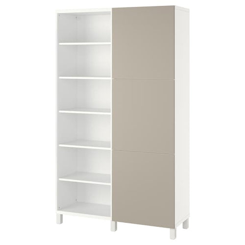 BESTÅ - Storage combination with doors, white/Lappviken/Stubbarp light grey-beige, 120x42x202 cm
