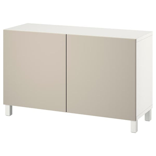 BESTÅ - Storage combination with doors, white/Lappviken/Stubbarp light grey-beige, 120x42x74 cm