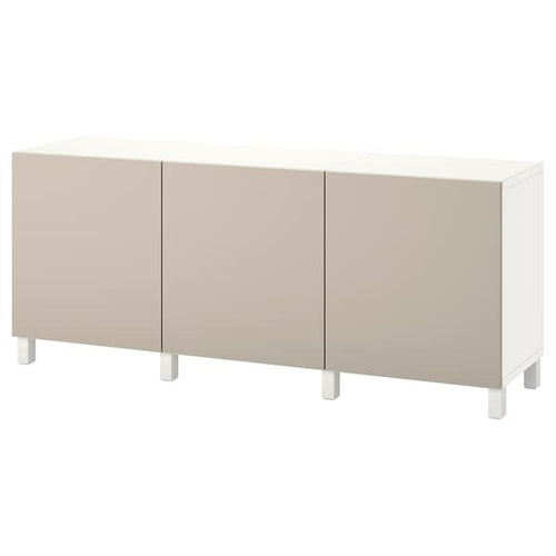 BESTÅ - Storage combination with doors, white/Lappviken/Stubbarp light grey-beige, 180x42x74 cm